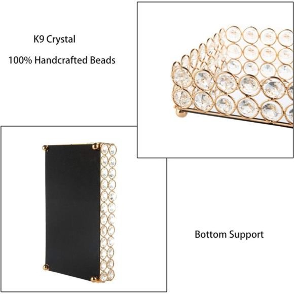 Crystal Mirrored Cosmetic Tray Vanity Rectangle Jewelry Trinket Organizer Tray - Picture 4 of 7